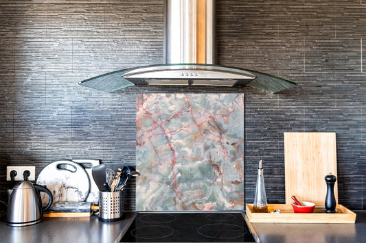 Unique Glass kitchen panel – Tempered Glass backsplash – Art design Glass Upstand NBS02 Marbles 2 Series: Onyx pink veins