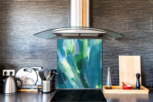 Stunning printed Glass backsplash – Tempered glass kitchen wall panel NBS07 Vintage leaves and patterns Series: Colourful paint brushes