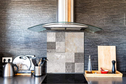 Stunning printed Glass backsplash – Tempered glass kitchen wall panel NBS07 Vintage leaves and patterns Series: Stone mosaic background