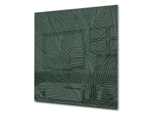 Stunning printed Glass backsplash – Tempered glass kitchen wall panel NBS07 Vintage leaves and patterns Series: Abstract banana leaves