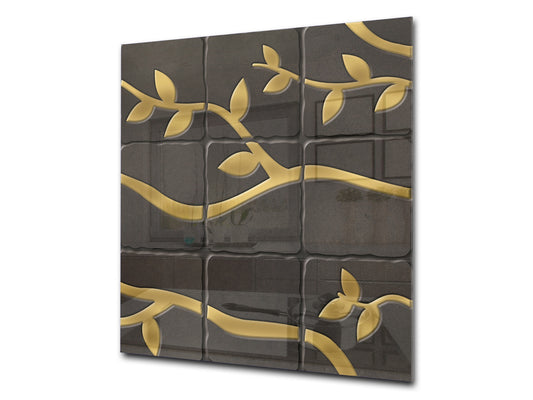Printed Tempered glass wall art – Glass kitchen backsplash NBS05 Textures and tiles 1 Series: Golden branches on a dark background