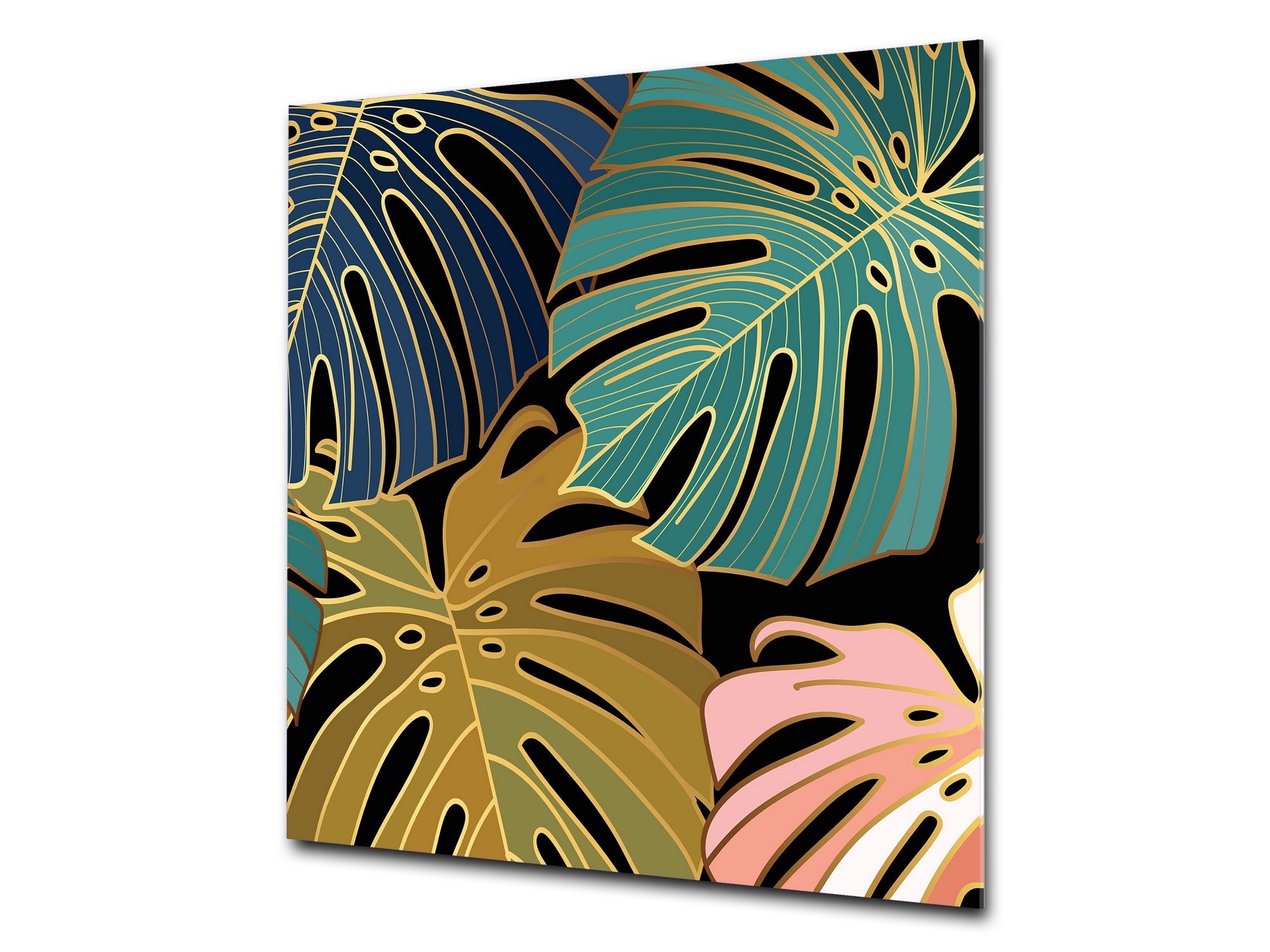 Toughened glass backsplash – Art glass design printed glass splashback NBS11 Tropical Leaves Series: Vector art