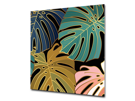 Toughened glass backsplash – Art glass design printed glass splashback NBS11 Tropical Leaves Series: Vector art