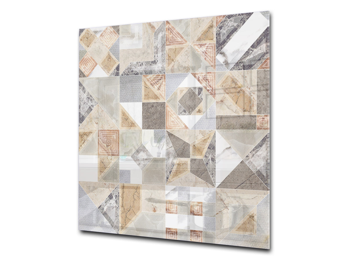 Stunning printed Glass backsplash – Tempered glass kitchen wall panel NBS07 Vintage leaves and patterns Series: Retro tiles pattern