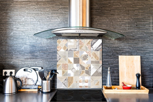 Stunning printed Glass backsplash – Tempered glass kitchen wall panel NBS07 Vintage leaves and patterns Series: Retro tiles pattern