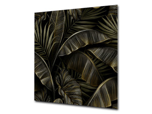 Toughened glass backsplash – Art glass design printed glass splashback NBS11 Tropical Leaves Series: Exotic pattern 1