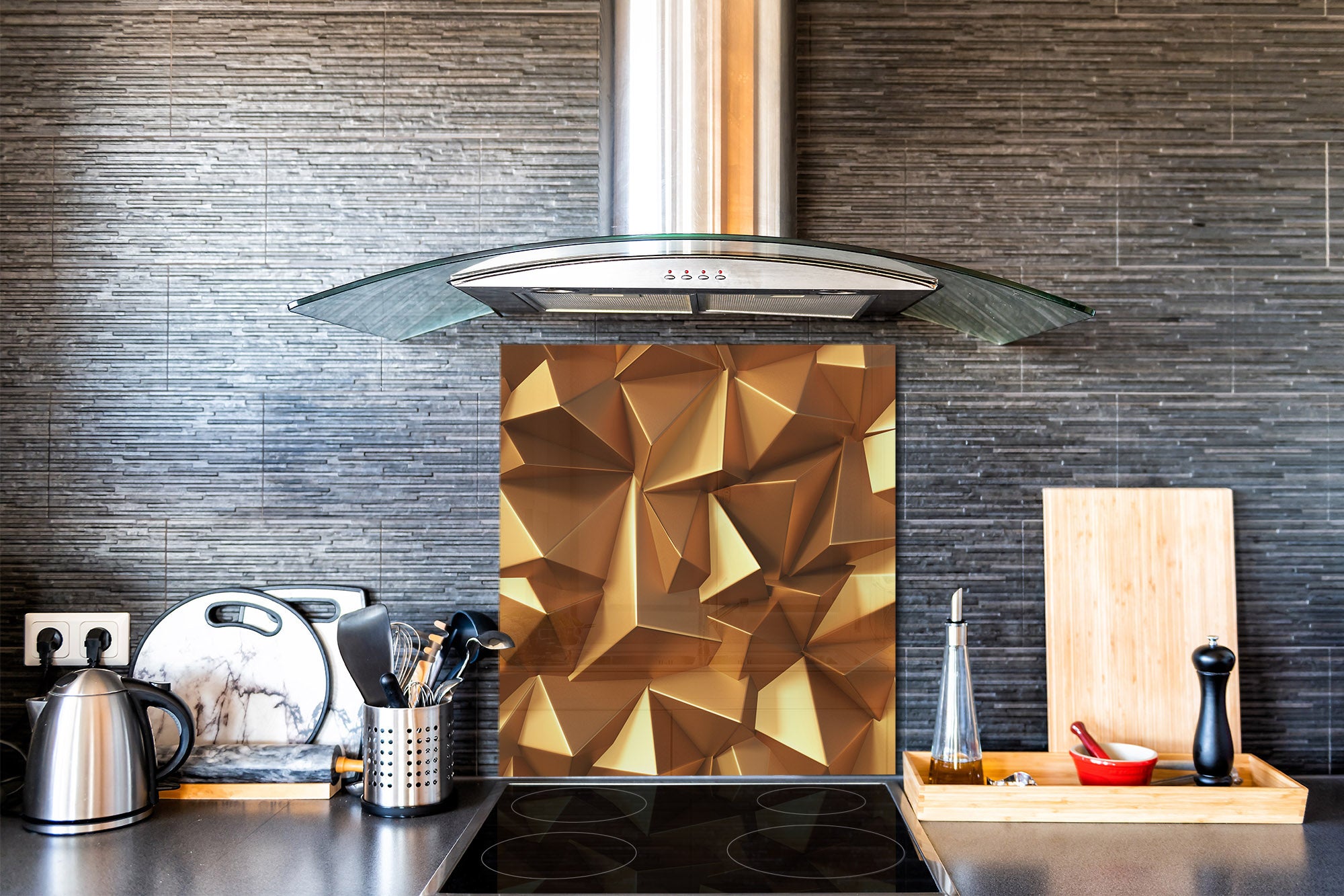 Paraschizzi vetro rinforzato – Paraspruzzi artistico stampato su vetro BS12 Trame bianche e grigi: Geometry Squares 2