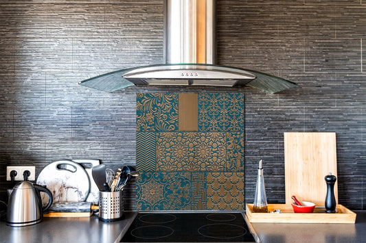 Printed tempered glass backsplash – Glass kitchen splashback NBS06 Textures and tiles 2 Series: Indian style patchwork