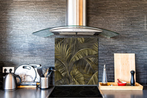 Toughened glass backsplash – Art glass design printed glass splashback NBS11 Tropical Leaves Series: Dark banana leaves
