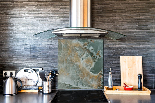 Stylish Tempered glass backsplash – Glass kitchen splashback – Glass upstand NBS01 Marbles 1 Series: Marble waves
