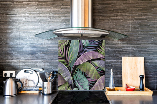 Toughened glass backsplash – Art glass design printed glass splashback NBS11 Tropical Leaves Series: Exotic pattern 2