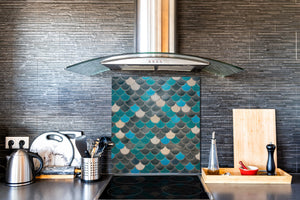 Printed tempered glass backsplash – Glass kitchen splashback NBS06 Textures and tiles 2 Series: Fish scales pattern