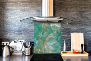 Stylish Tempered glass backsplash – Glass kitchen splashback – Glass upstand NBS01 Marbles 1 Series: Green onyx