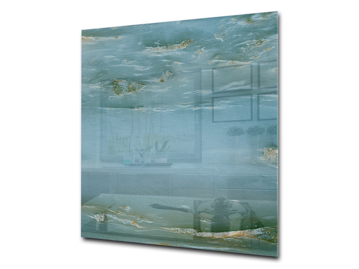 Unique Glass kitchen panel – Tempered Glass backsplash – Art design Glass Upstand NBS02  Marbles 2 Series: Water-like marble