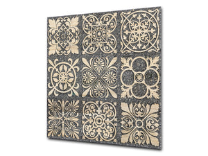 Stunning printed Glass backsplash – Tempered glass kitchen wall panel NBS07 Vintage leaves and patterns Series: Sculpted mosaic pattern