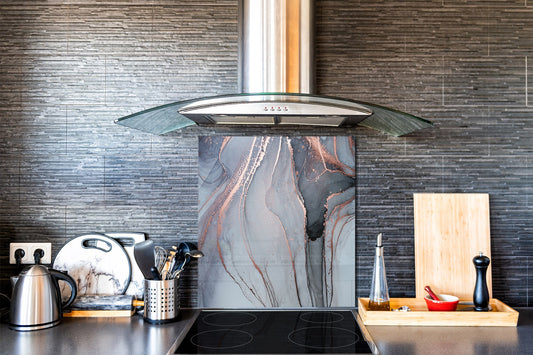 Glass kitchen backsplash – Tempered Glass splashback – Photo backsplash NBS03 Colourful abstractions Series: Abstract golden veins