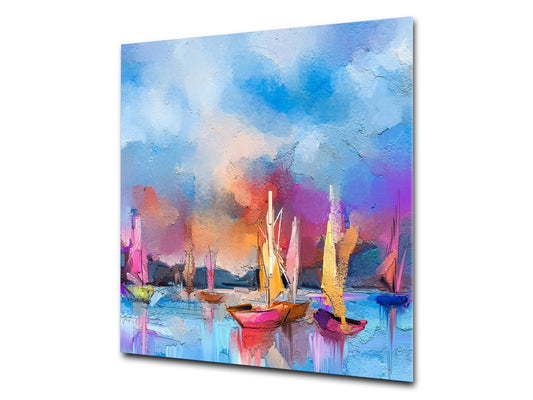 Printed Tempered glass wall art – Glass kitchen backsplash NBS12 Paintings Series: Impressionist seascape