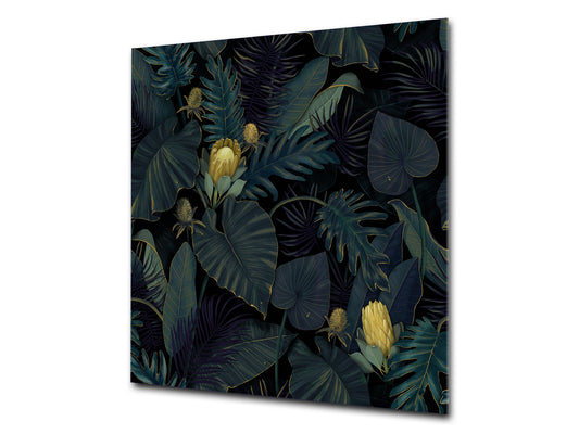 Toughened glass backsplash – Art glass design printed glass splashback NBS11 Tropical Leaves Series: Leafy wallpaper