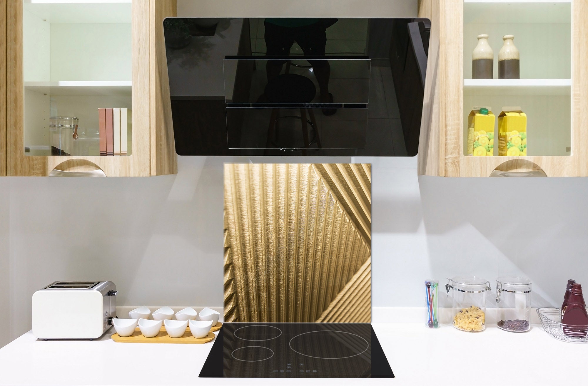 Stylish Tempered glass backsplash – Glass kitchen splashback – Glass upstand NBS08 Golden Waves Series: Golden art deco