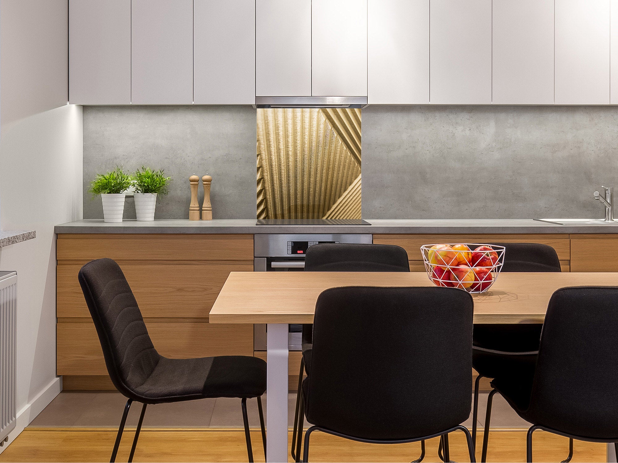 Stylish Tempered glass backsplash – Glass kitchen splashback – Glass upstand NBS08 Golden Waves Series: Golden art deco