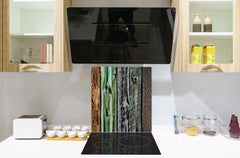 Printed tempered glass backsplash – Glass kitchen splashback NBS06 Textures and tiles 2 Series: Rustic colourful wood