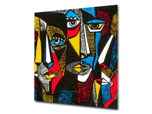 Printed Tempered glass wall art – Glass kitchen backsplash NBS12 Paintings Series: Surreal coloured faces