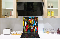 Printed Tempered glass wall art – Glass kitchen backsplash NBS12 Paintings Series: Surreal coloured faces