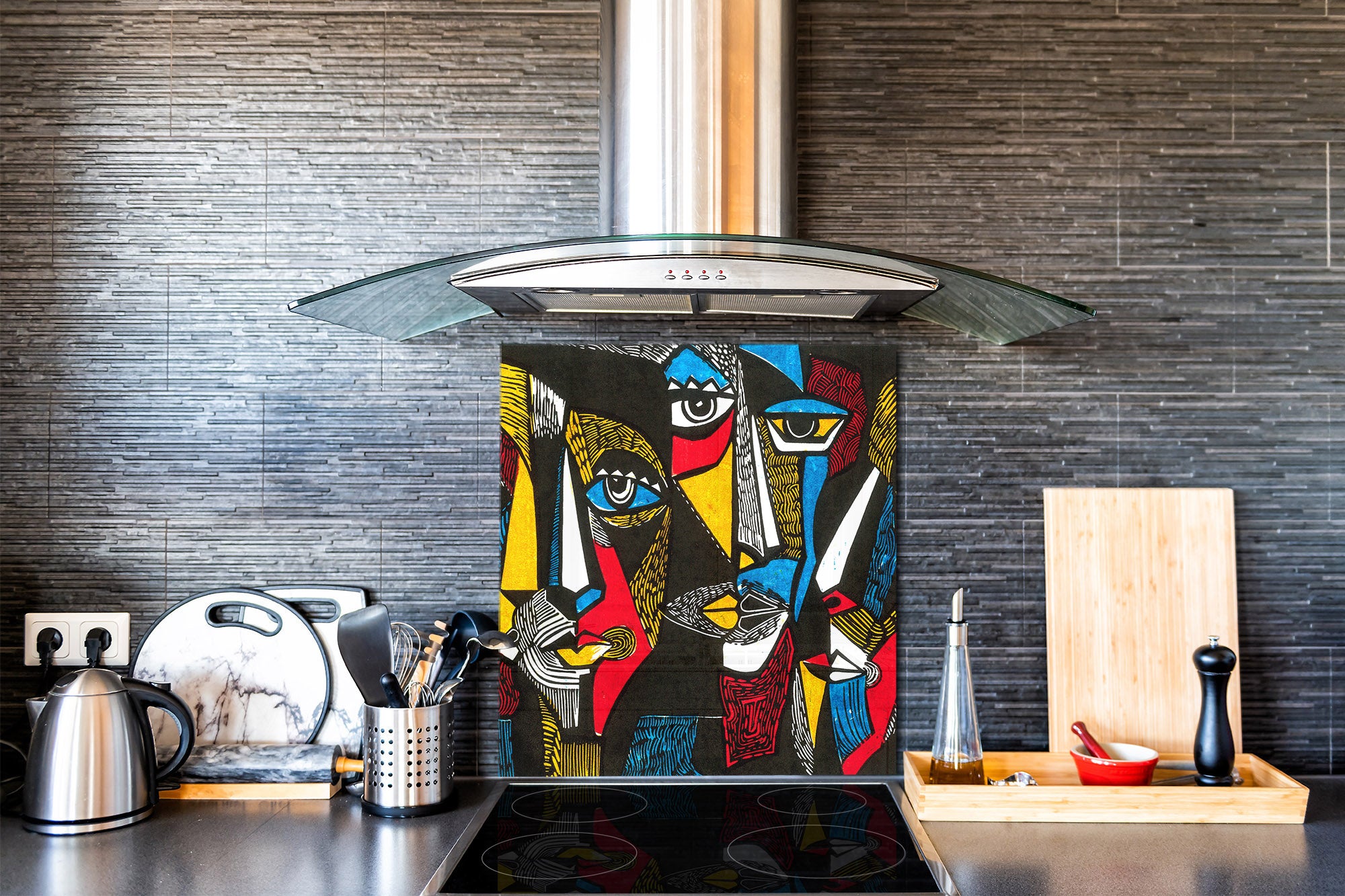Printed Tempered glass wall art – Glass kitchen backsplash NBS12 Paintings Series: Surreal coloured faces