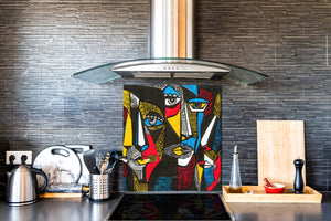 Printed Tempered glass wall art – Glass kitchen backsplash NBS12 Paintings Series: Surreal coloured faces