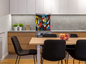 Printed Tempered glass wall art – Glass kitchen backsplash NBS12 Paintings Series: Surreal coloured faces