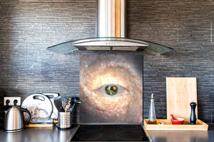 Printed tempered glass backsplash – Glass kitchen splashback NBS13 Abstract Graphics Series: Eye in midst of galaxy
