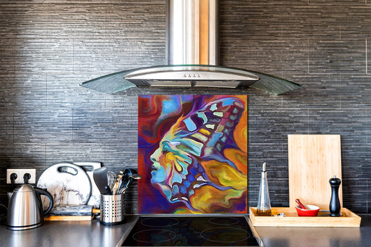 Printed Tempered glass wall art – Glass kitchen backsplash NBS12 Paintings Series: Abstract human portrait