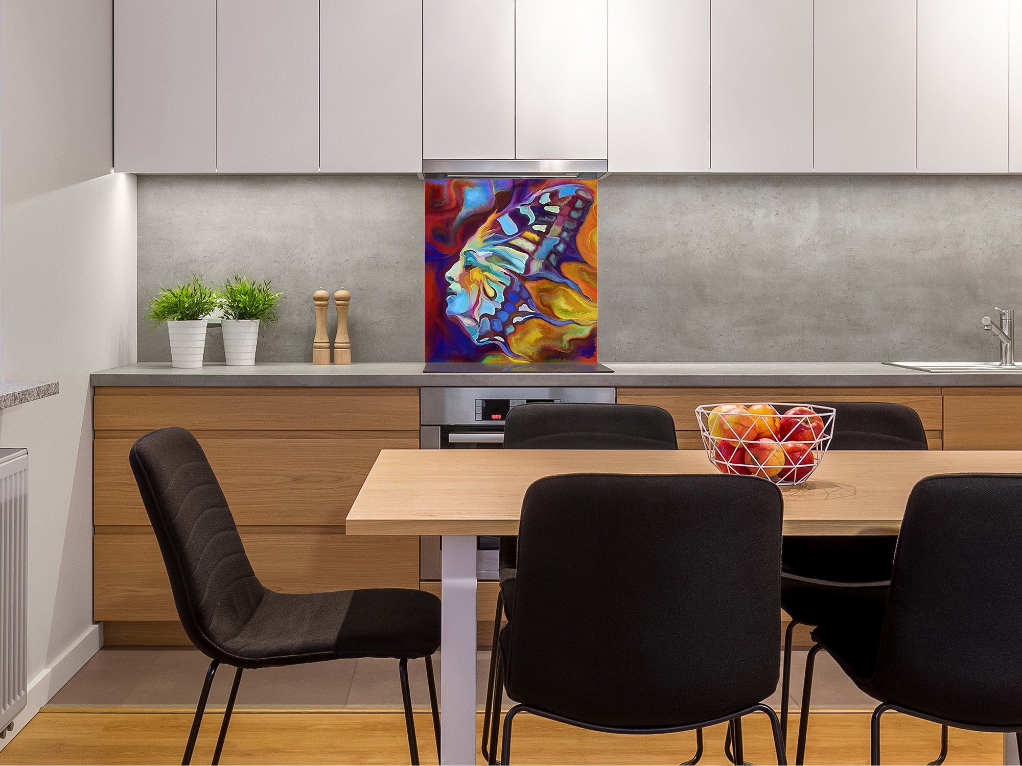 Printed Tempered glass wall art – Glass kitchen backsplash NBS12 Paintings Series: Abstract human portrait