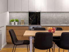 Unique Glass kitchen panel – Tempered Glass backsplash – Art design Glass Upstand NBS02 Marbles 2 Series: Golden patterns