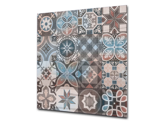 Stunning printed Glass backsplash – Tempered glass kitchen wall panel NBS07 Vintage leaves and patterns Series: Spanish mosaic tiles