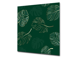 Toughened glass backsplash – Art glass design printed glass splashback NBS11 Tropical Leaves Series: Modern monstera leaves