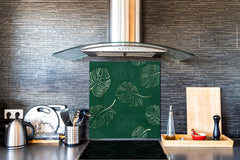Toughened glass backsplash – Art glass design printed glass splashback NBS11 Tropical Leaves Series: Modern monstera leaves