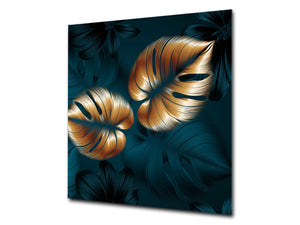 Toughened glass backsplash – Art glass design printed glass splashback NBS11 Tropical Leaves Series: Shining luxury leaves