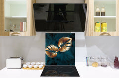 Toughened glass backsplash – Art glass design printed glass splashback NBS11 Tropical Leaves Series: Shining luxury leaves