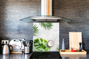 Toughened glass backsplash – Art glass design printed glass splashback NBS11 Tropical Leaves Series: Summer concept
