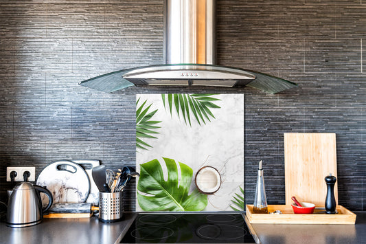 Toughened glass backsplash – Art glass design printed glass splashback NBS11 Tropical Leaves Series: Summer concept