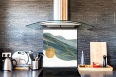 Stunning printed Glass backsplash – Tempered glass kitchen wall panel NBS07 Vintage leaves and patterns Series: Gold abstract lines