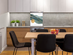Stunning printed Glass backsplash – Tempered glass kitchen wall panel NBS07 Vintage leaves and patterns Series: Gold abstract lines