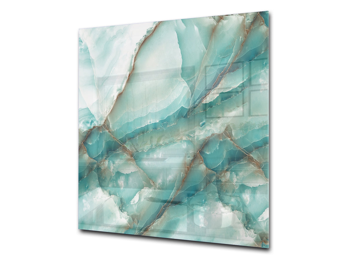 Stylish Tempered glass backsplash – Glass kitchen splashback – Glass upstand NBS01 Marbles 1 Series: Cold blue onyx