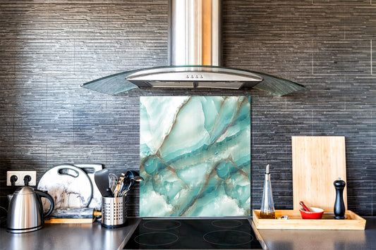 Stylish Tempered glass backsplash – Glass kitchen splashback – Glass upstand NBS01 Marbles 1 Series: Cold blue onyx