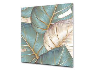 Toughened glass backsplash – Art glass design printed glass splashback NBS11 Tropical Leaves Series: Romantic monstera pattern
