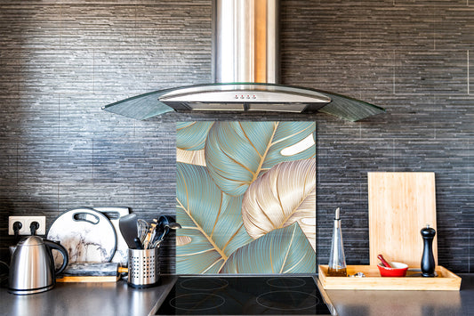 Toughened glass backsplash – Art glass design printed glass splashback NBS11 Tropical Leaves Series: Romantic monstera pattern