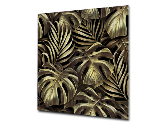 Toughened glass backsplash – Art glass design printed glass splashback NBS11 Tropical Leaves Series: Exotic vintage