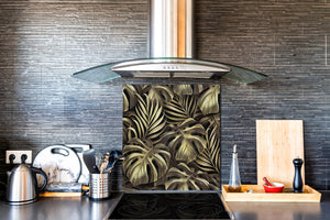 Toughened glass backsplash – Art glass design printed glass splashback NBS11 Tropical Leaves Series: Exotic vintage
