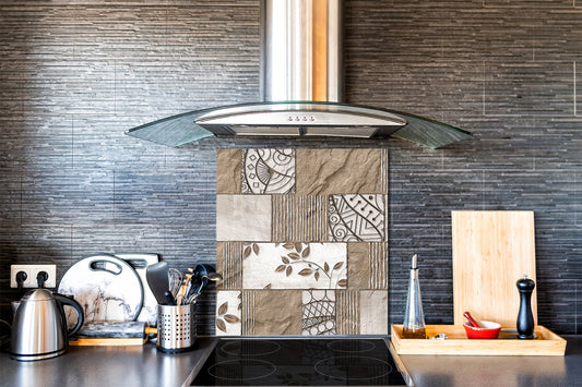 Printed tempered glass backsplash – Glass kitchen splashback NBS06 Textures and tiles 2 Series: Sculpted tile texture
